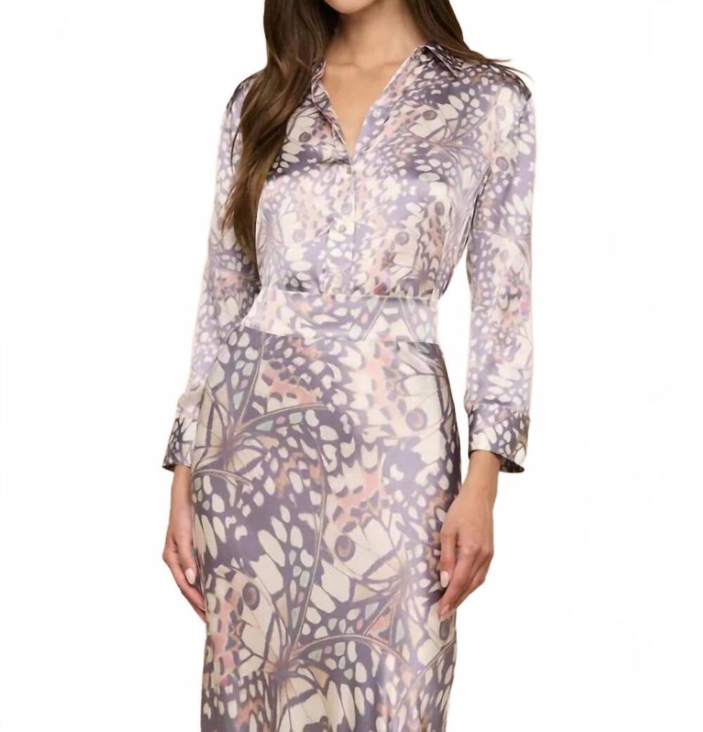 NEW L'AGENCE dani 3/4 sleeve blouse in multi small butterfly wing